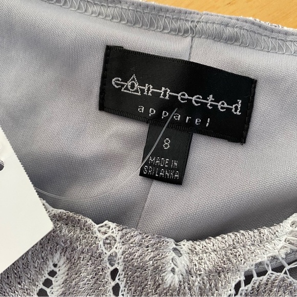 New Connected Apparel Dress 8 Sheath Silver Gray Crochet Lace Belted Holiday NWT - Picture 5 of 8